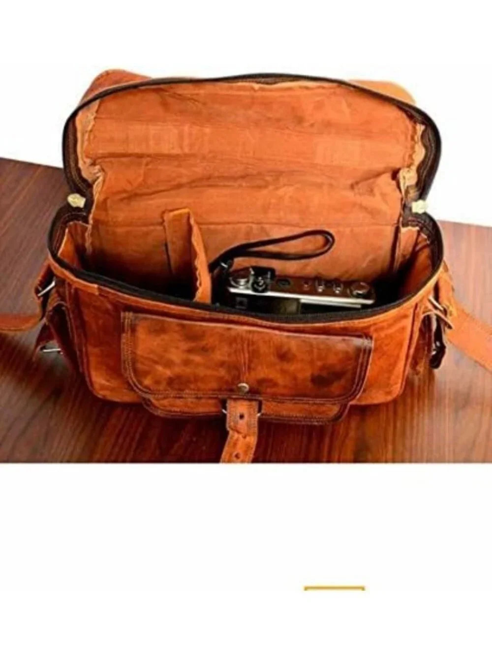 Vintage Leather Messenger Bag - DSLR Shoulder Satchel for Travel & Photography